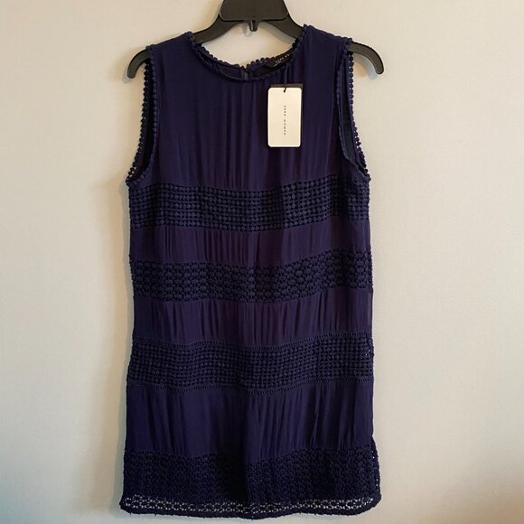 ZARA Navy Blue Sleeveless Dress with Crochet Style Details - Picture 2 of 10